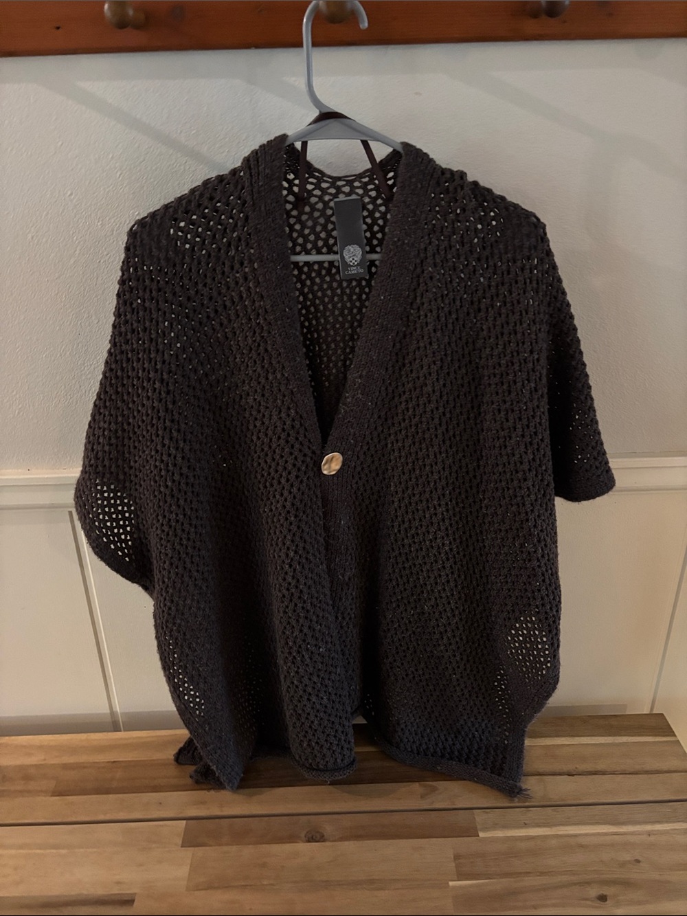 Vince Camuto Open-Knit Short Sleeve Cardigan - Dark Brown